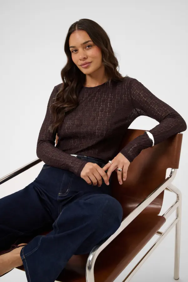 Kaffe longsleeve kant donker rood bruin aubergine model KAallison fudge