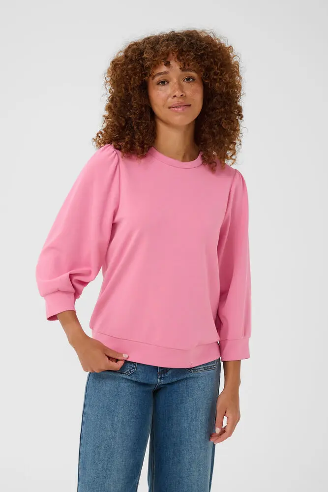 Kaffe longsleeve sweater roze driekwart mouwen model KAannie sweatshirt wild rose