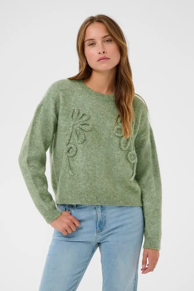 Kaffe trui groen KAmelania pullover sea spray melange