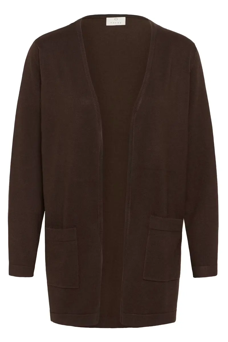 Kaffe vest donker bruin lang model KAlizza long cardigan coffee bean