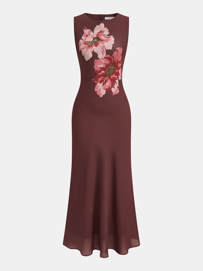 Karrie | Sukienka maxi bez rękawów w kwiatowy print, lekki fason