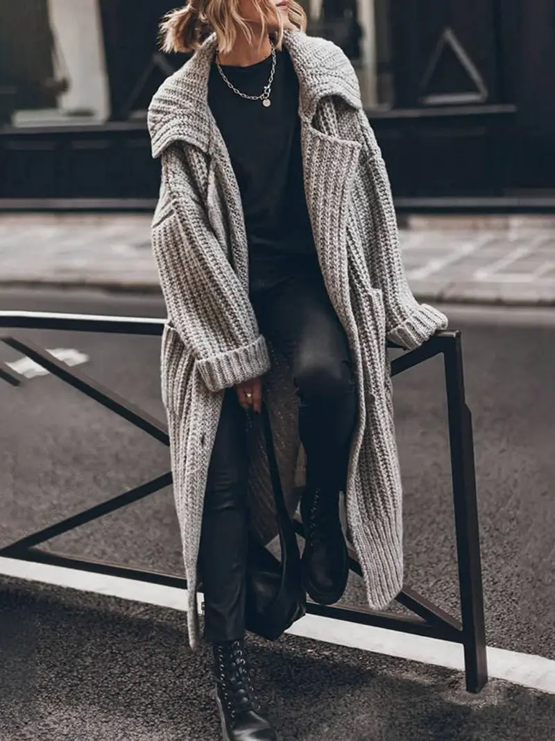 Katharina | Damen Oversized Maxi Strickjacke aus Rippstrick