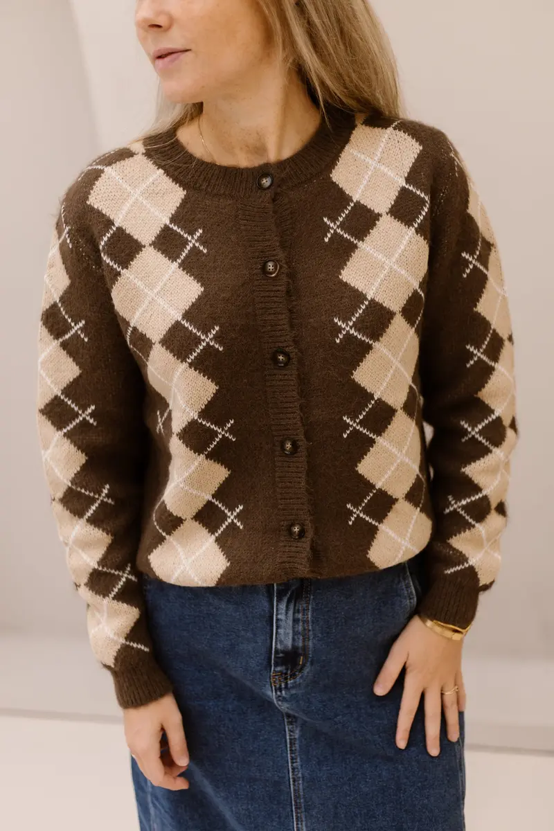 Kirsten Geruit Vest Bruin-Beige