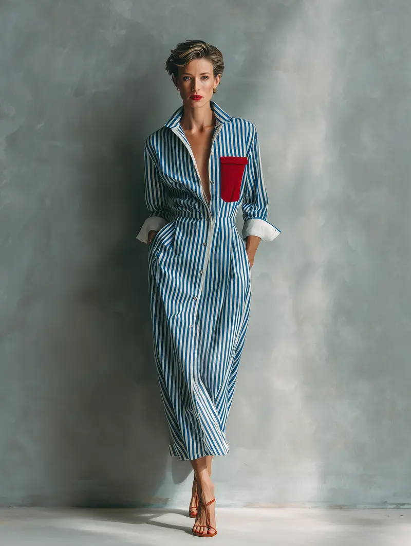 Kora™ | Cotton Blend Striped Shirt Dress With Chest Pocket