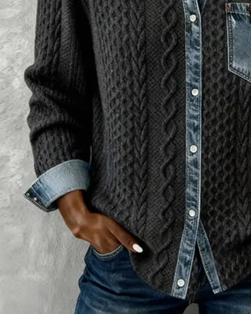 Laluna™ | Long-Sleeve Shirt with Denim Patchwork