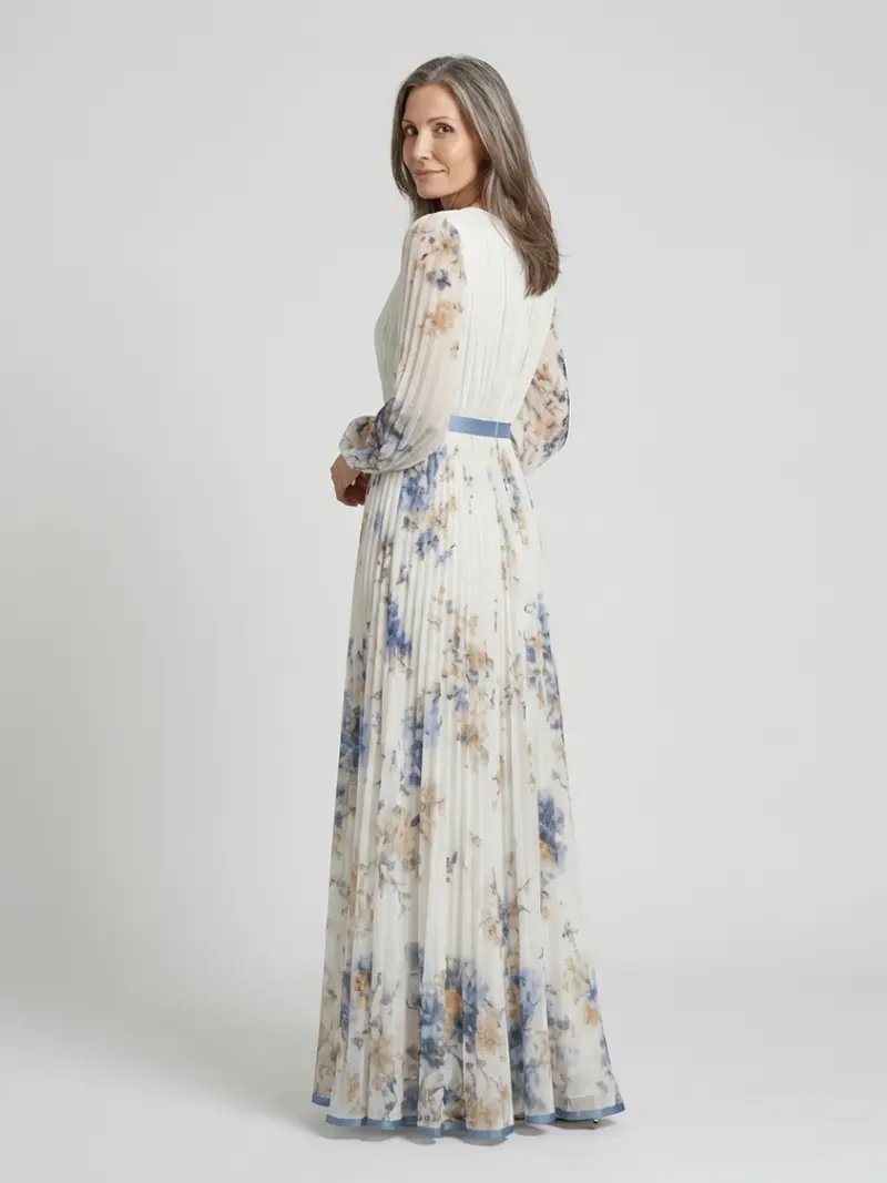Lavinia | Maxikleid mit langen Ärmeln und V-Ausschnitt im Blumenmuster