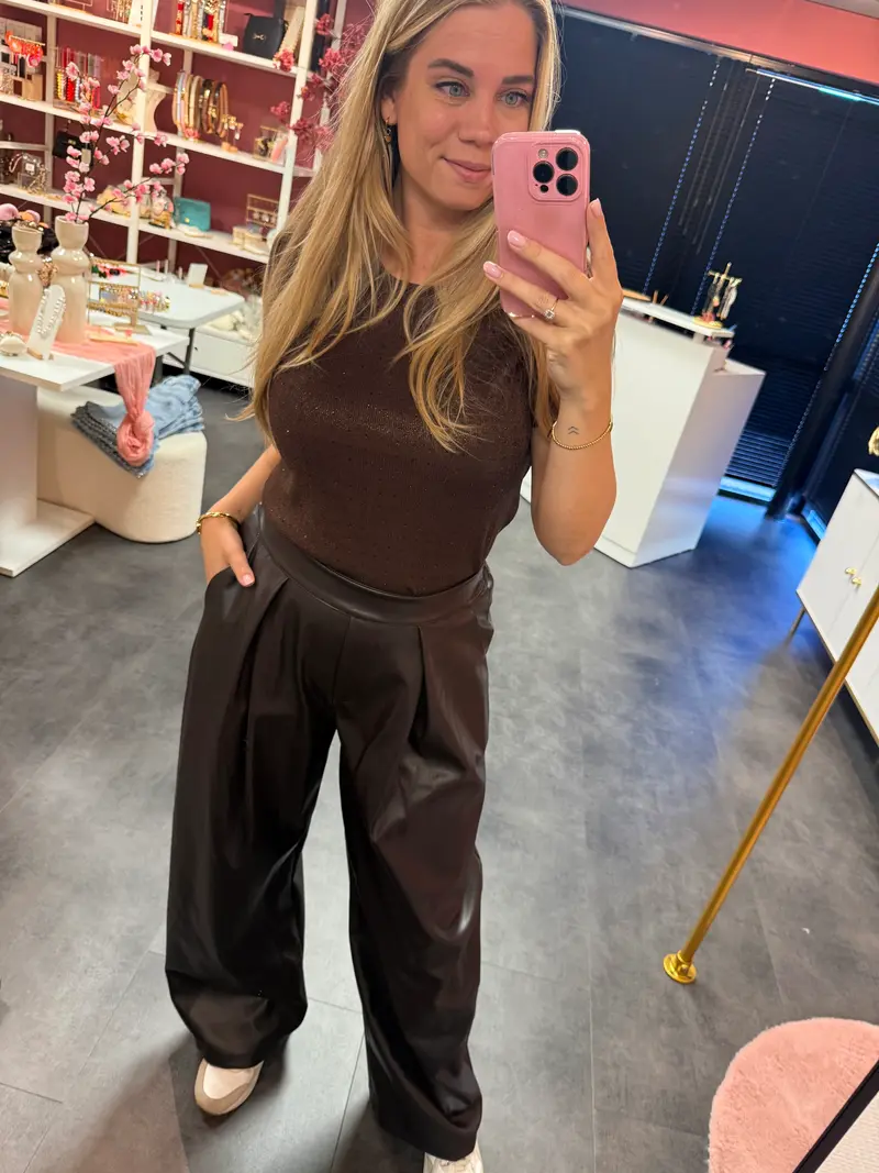 Leatherlook broek bruin