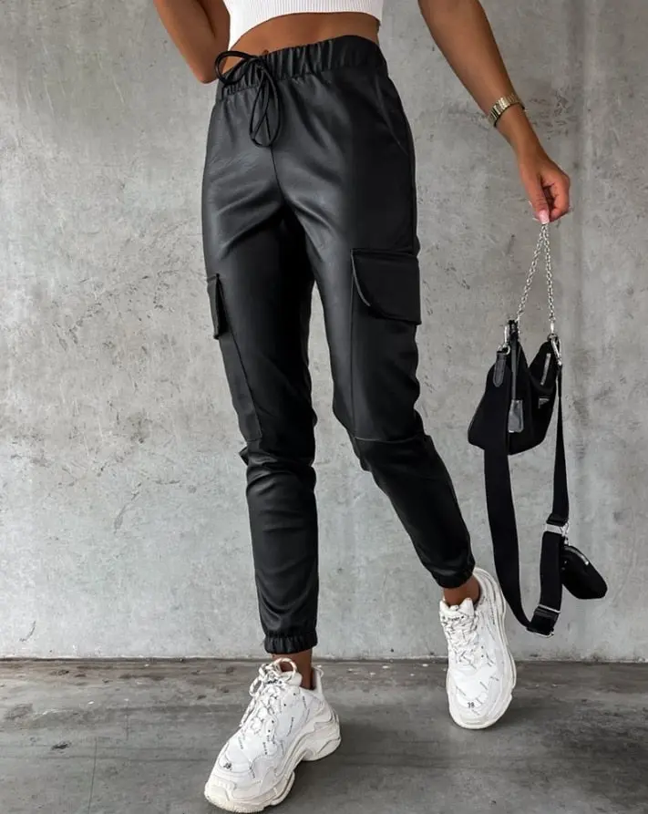 Lederlook Cargo-Hose für Damen - Jade