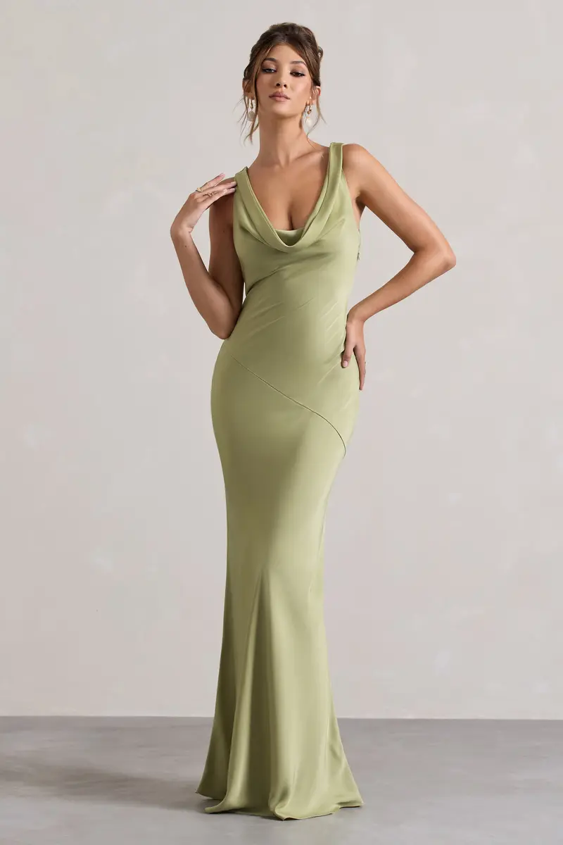 LENA | Minimalistisches Maxi Kleid mit Drapiertem Ausschnitt