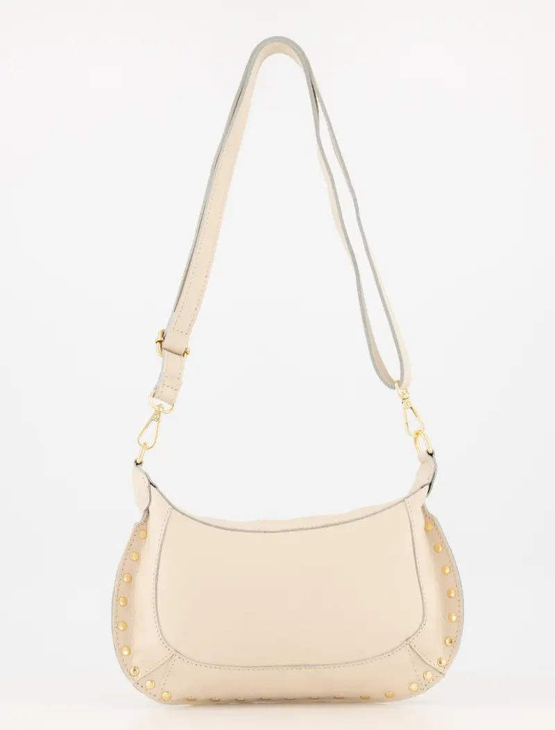 Leren tas Monica - beige met gouden studs
