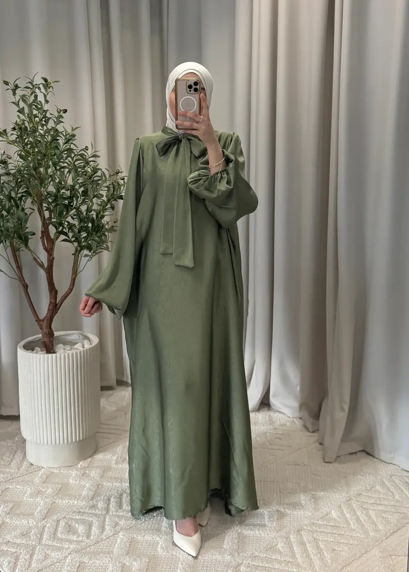 LEYLA BOW ABAYA ARMY GREEN