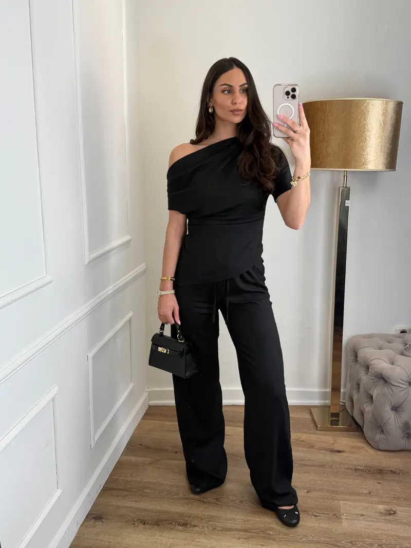 Linen mandy pantalon zwart extra lang