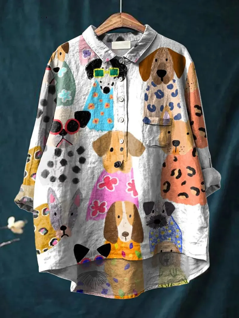 Lucy™ | Women's Colourful Fun Cartoon Puppy Print Casual Shirt