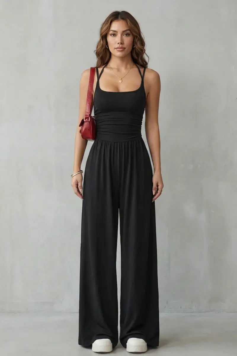 Lunarra | Doppelte Trägerpassform – Weitbeiniger Jumpsuit