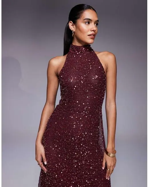 Luxe Bordeaux Halter Neck Maxi