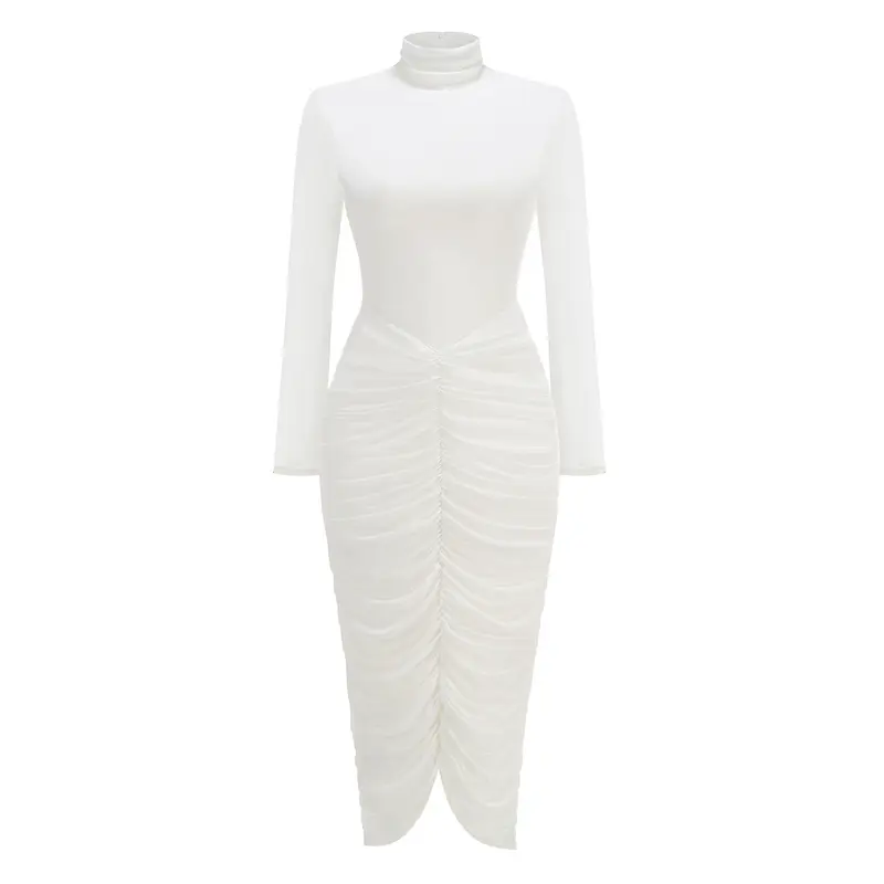 Luxe High Neck Ruched Midi Dress