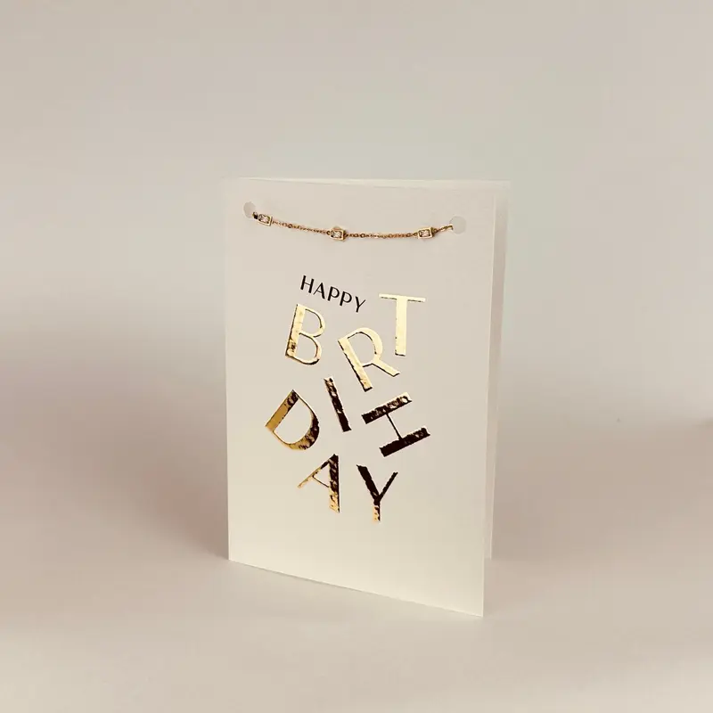 Luxe wenskaart happy birthday met armband goud