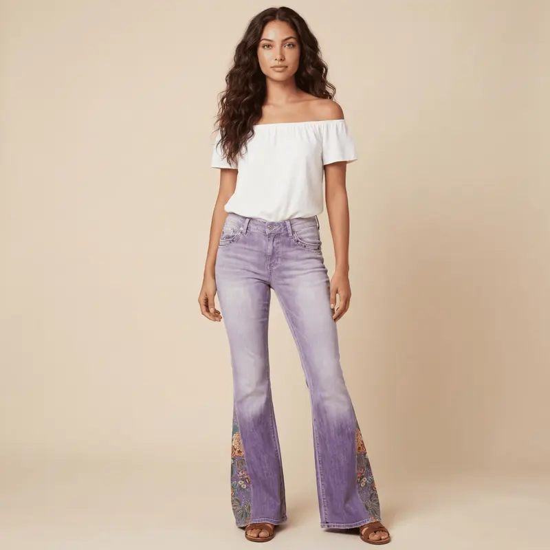 Lyndsay | Damskie jeansy w stylu vintage z haftowanymi detalami i prostym krojem