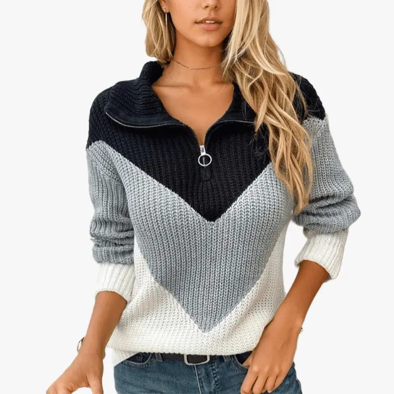 Maglione Chic con Zip e Motivo Chevron