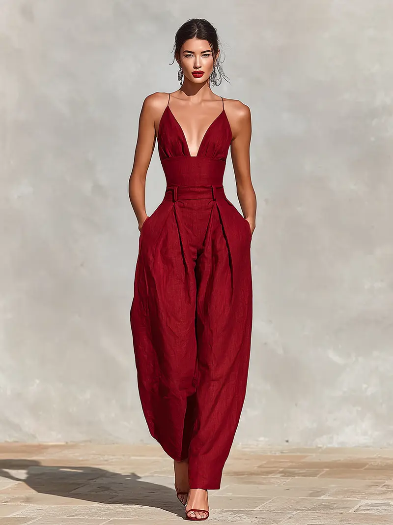 Manaia™ | Red Linen Jumpsuit