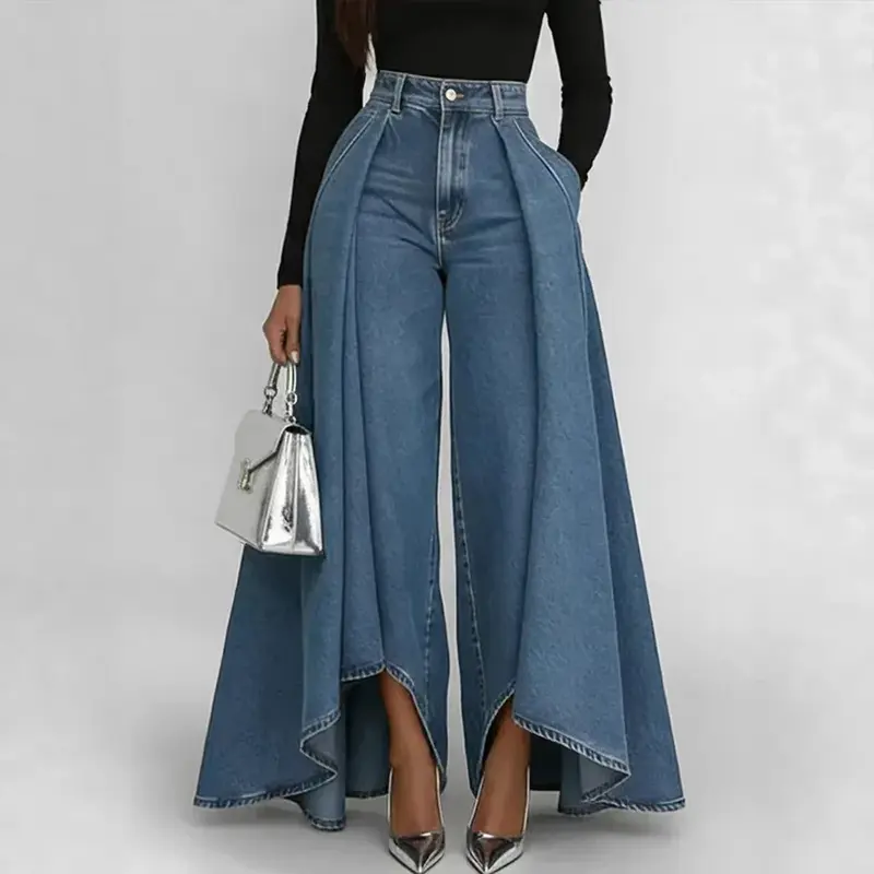 Margaret™ | High-Waisted Asymmetrical Wide-Leg Denim Pants