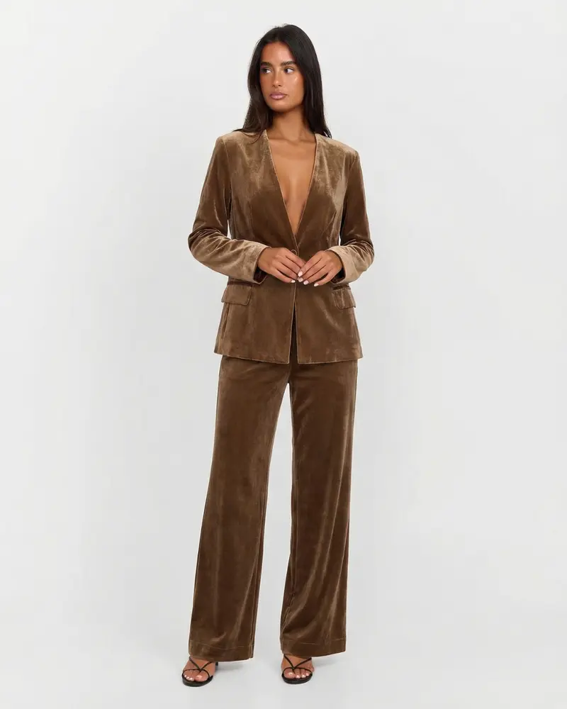 Marsha | Aksamitny komplet damski co-ord z szerokimi nogawkami, elegancki i stylowy