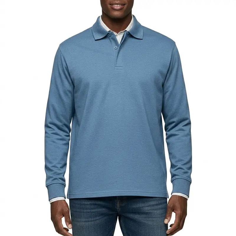 Men Polo Shirt | Long Sleeve with Partial Button Placket