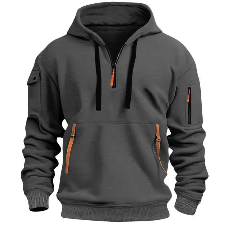 Men Sweater | Hooded zip-pocket design with ribbed cuffs