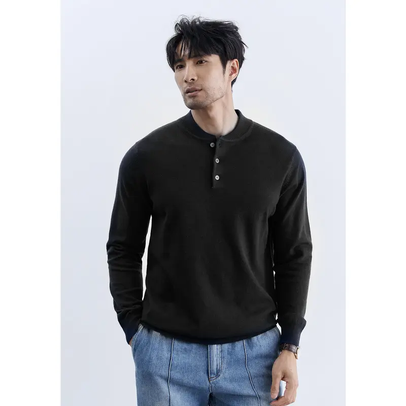 Men Sweater | Relaxed Fit Henley with Button Placket