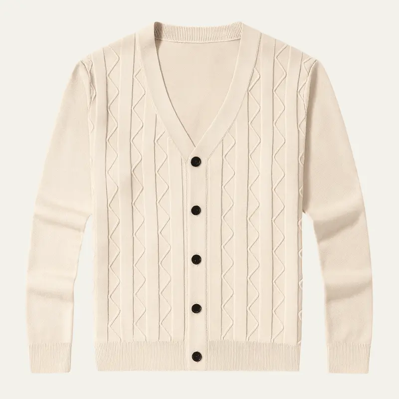 Men's Cardigan — Slim Fit V-Neck Cable Knit Button Front Ribbed