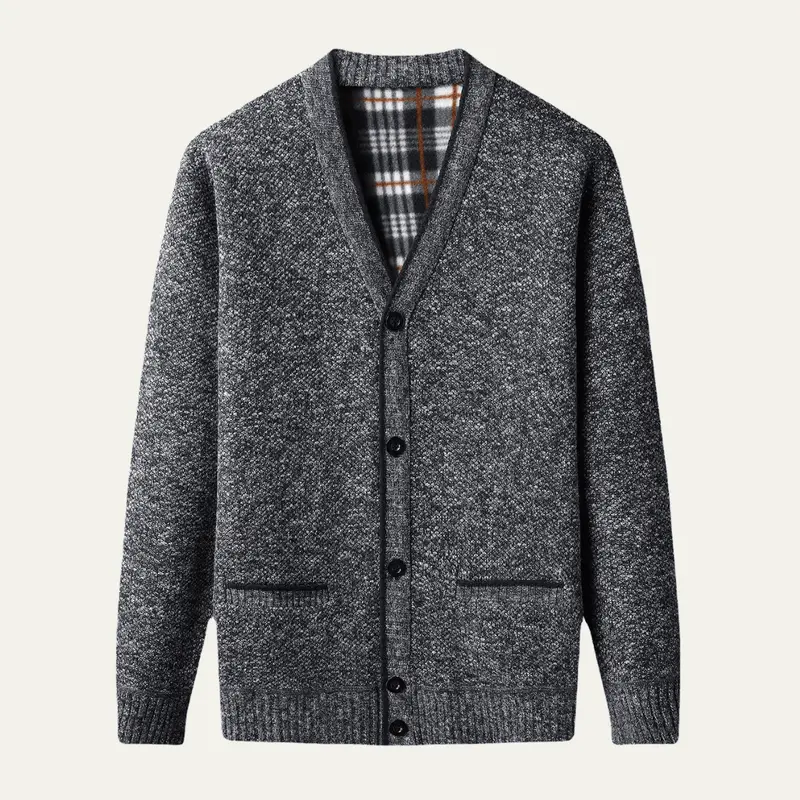 Men's Cardigan — V-Neck Button Front Regular Fit Knit Design