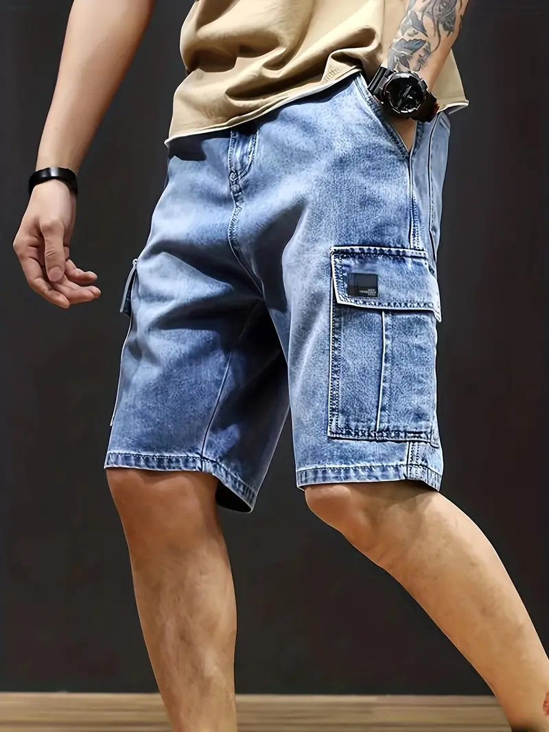 Men's Cargo Shorts — Denim Loose Fit Flap Pocket Design