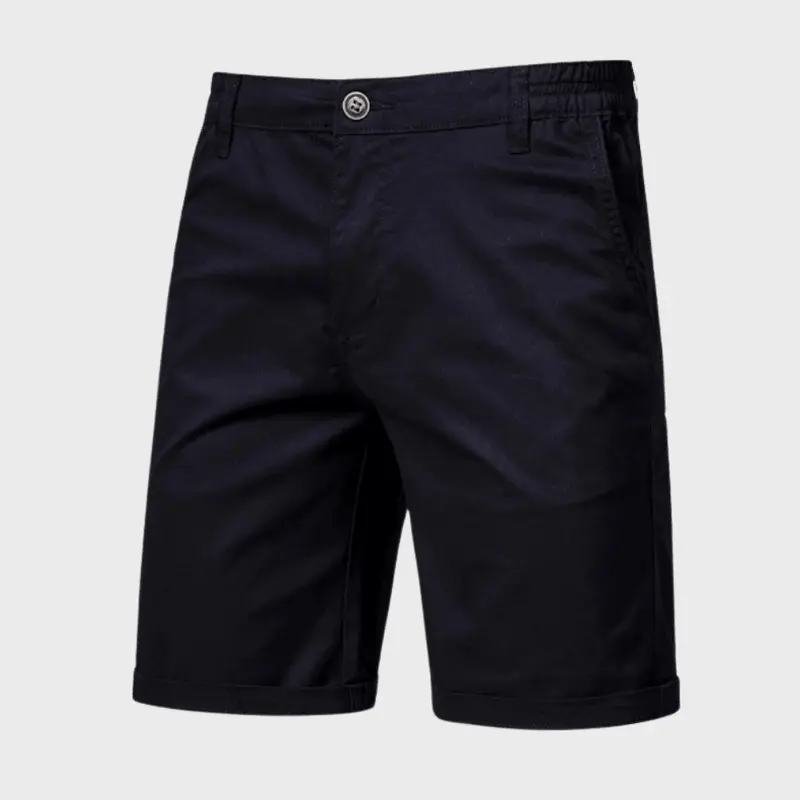 Men's Chino Shorts — Elastic Waist Button & Zip Closure Pocket Design