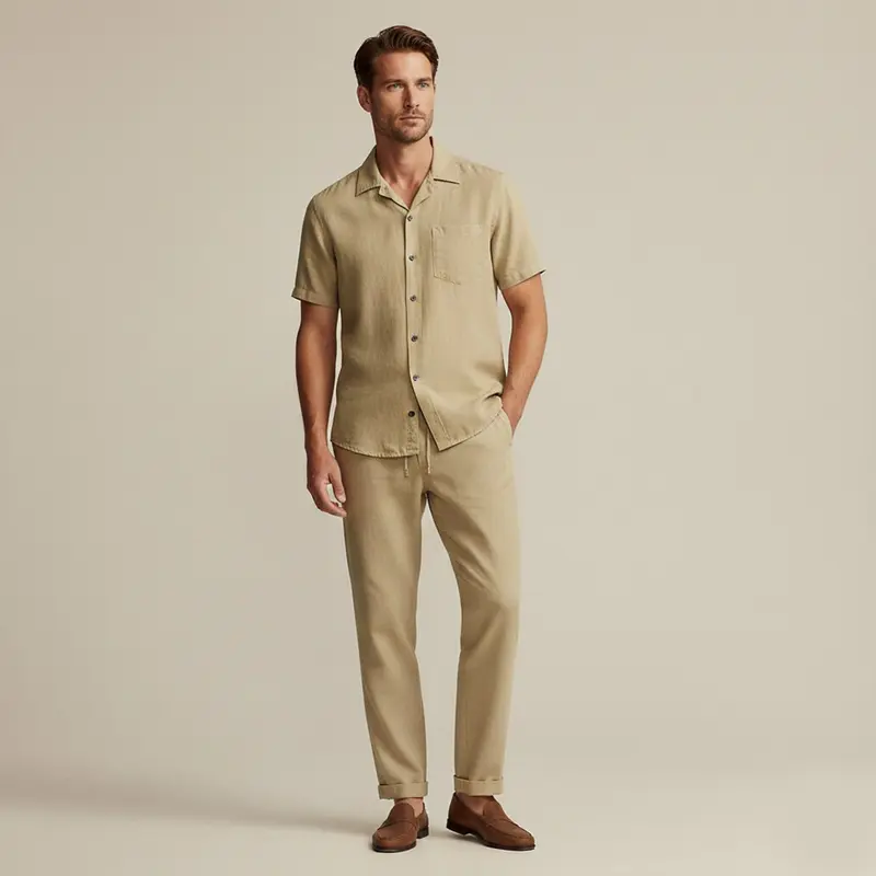 Men's Clothing Set — Relaxed Fit Textured Shirt & Trousers