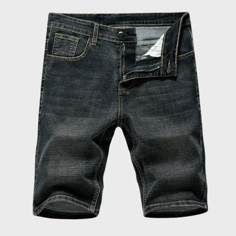 Men's Denim Shorts — Classic Fit Mid-Rise Waist Pocket Design