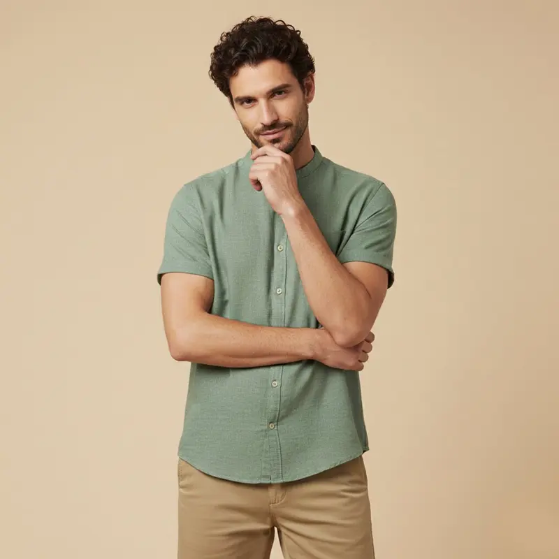 Men's Linen Shirt - Oversize Fit Short Sleeve Straight Cut
