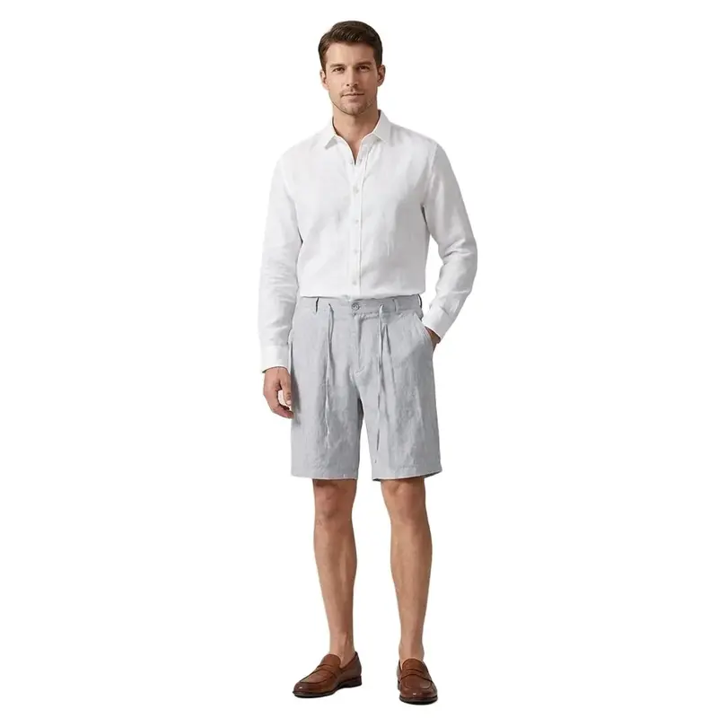 Men's Linen Shorts - Relaxed Fit Drawstring Waist Button Closure