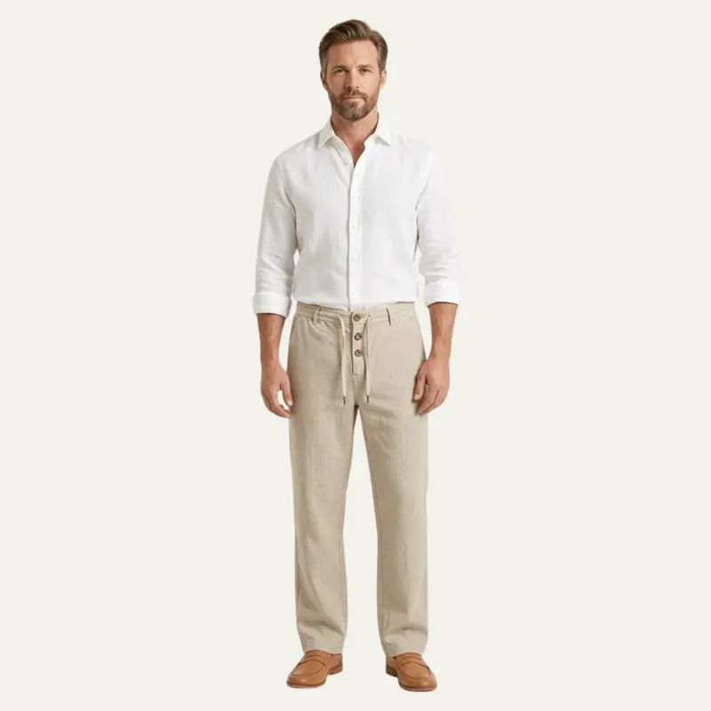 Men's Linen Trousers - Straight Leg Full Length Classic Fit