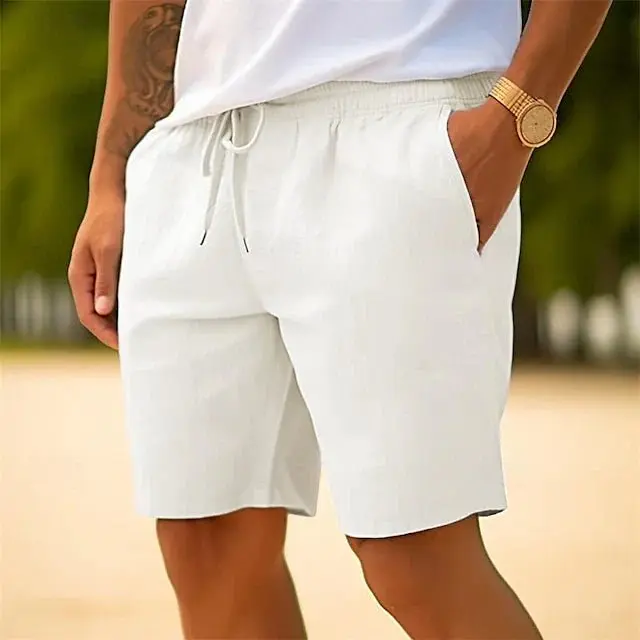Men's Shorts — Drawstring Waist Side Pockets Relaxed Fit Design