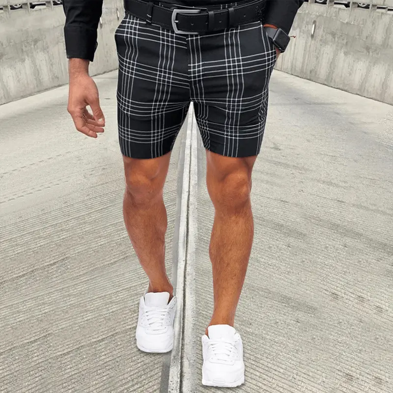Men's Shorts — Slim Fit Modern Length Plaid Pattern Design