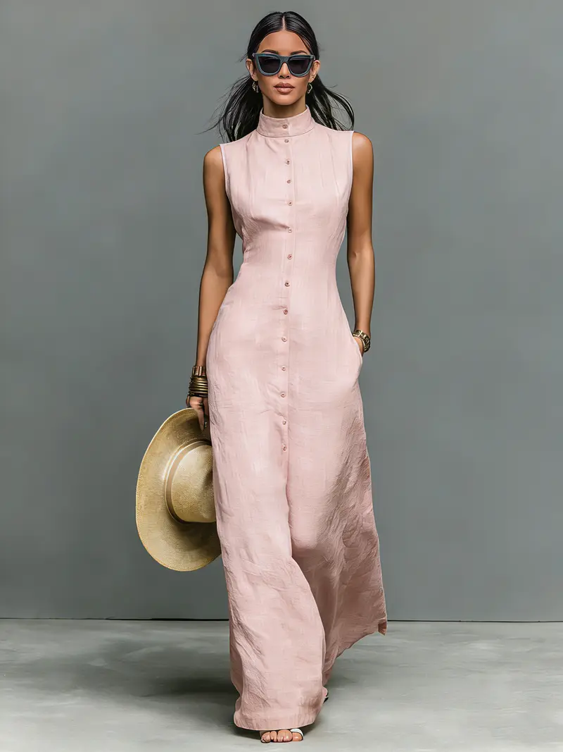 Mereana™ | Linen-Blend Sleeveless Maxi Dress