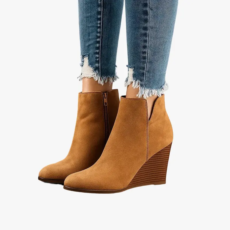 Mia | Damen Herbst-Stiefeletten aus Wildleder mit Keilabsatz