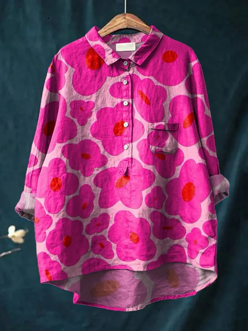 Mia™ | Vibrant Pink Floral Pattern Printed Women's Casual Shirt