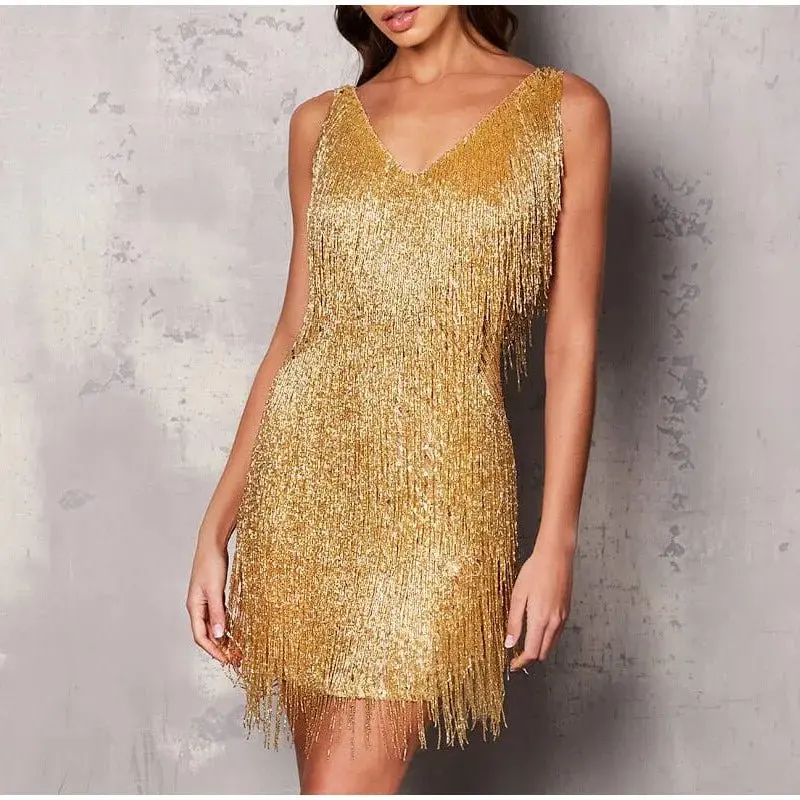 Mini Dress Women Sequined Surface with Feather Detail Design Feature