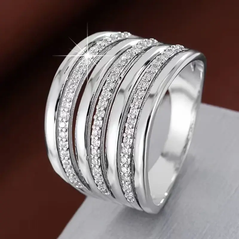 Minimalist Multi-Layer Ring with Sparkling Zirconia
