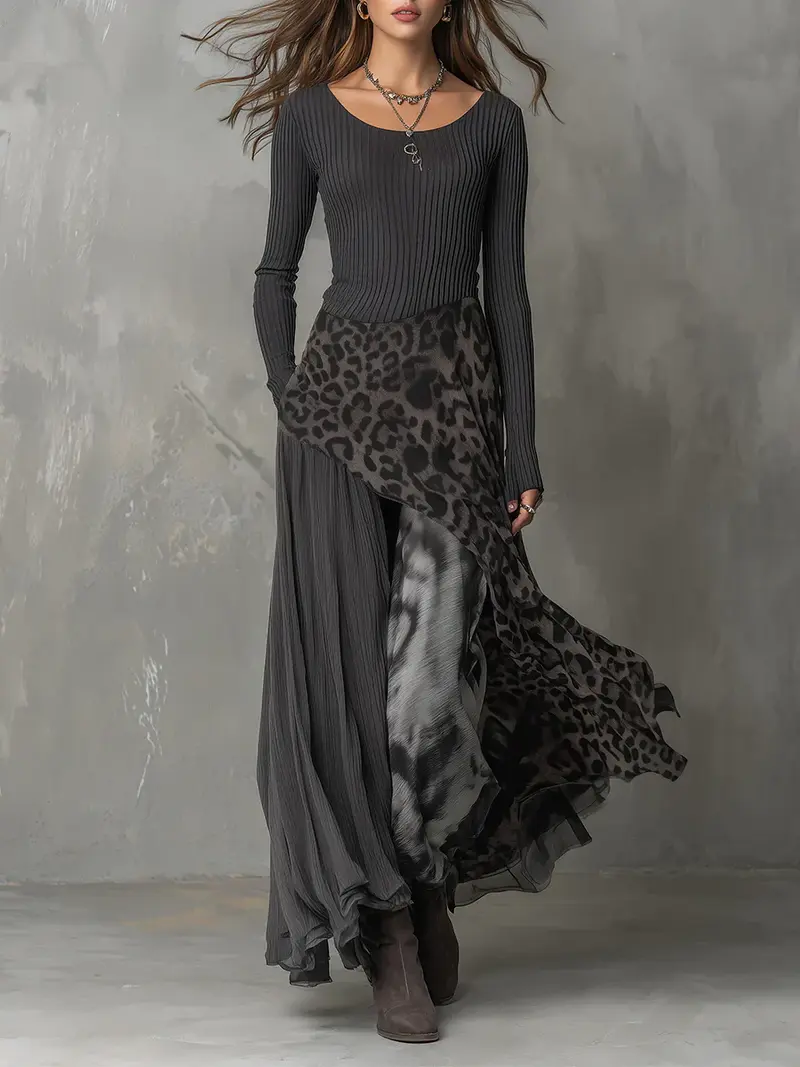 Mirexa™ | Leapord Print Striped Dress