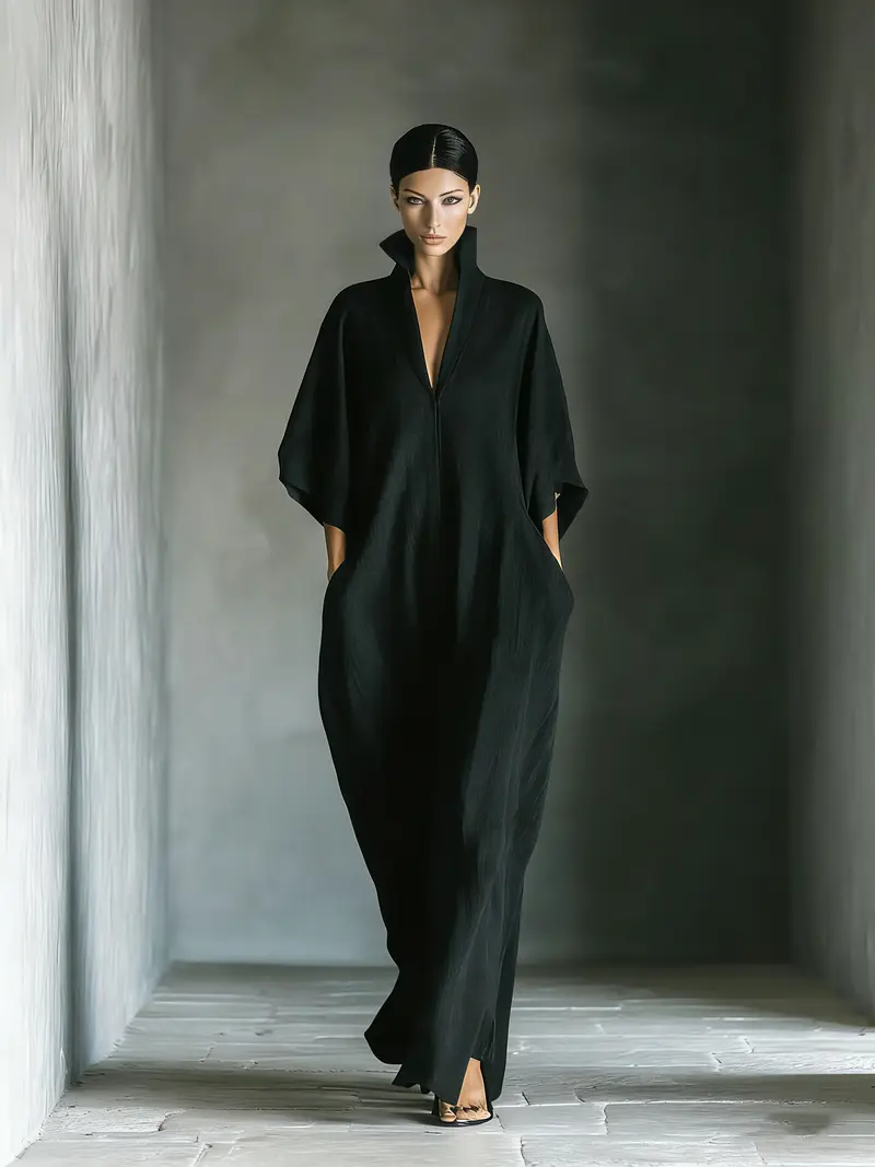 Miriama™ | Black Oversized Maxi Dress With Pockets
