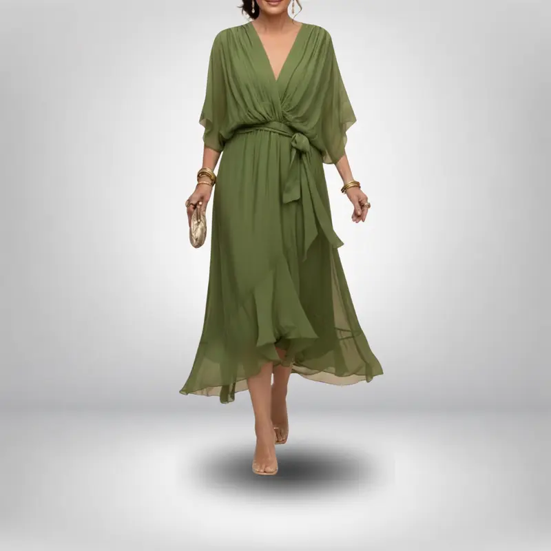 Monica™ | Chiffon Dress with V-Neck