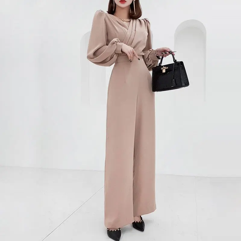 Naomi | Damski kombinezon z dekoltem w serek i wysokim stanem, elegancki modny