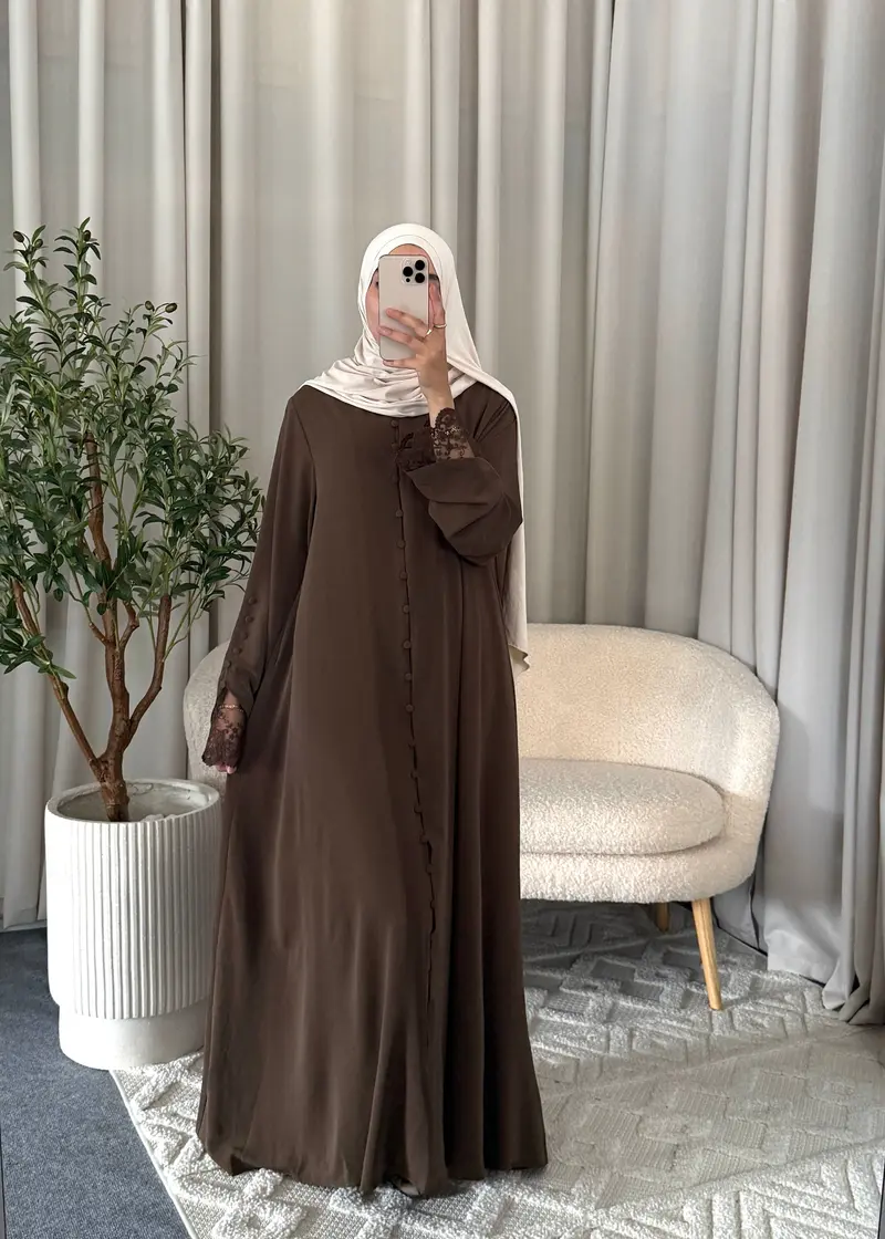 NAYLA LACE ABAYA COFFEE